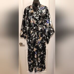 Vintage Kimono Robe Womens Wrap Satin Floral Dressing Gown Geisha Hong Kong
